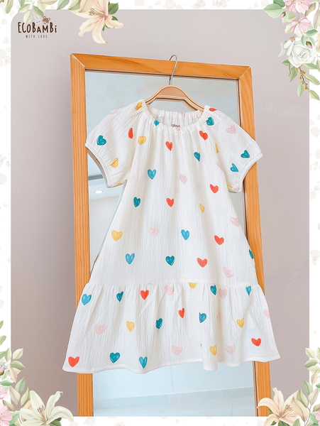  Đầm cotton muslin hoa cỏ mùa xuân dáng tay phồng - BB-23DAMBG002 - 8935334000148 