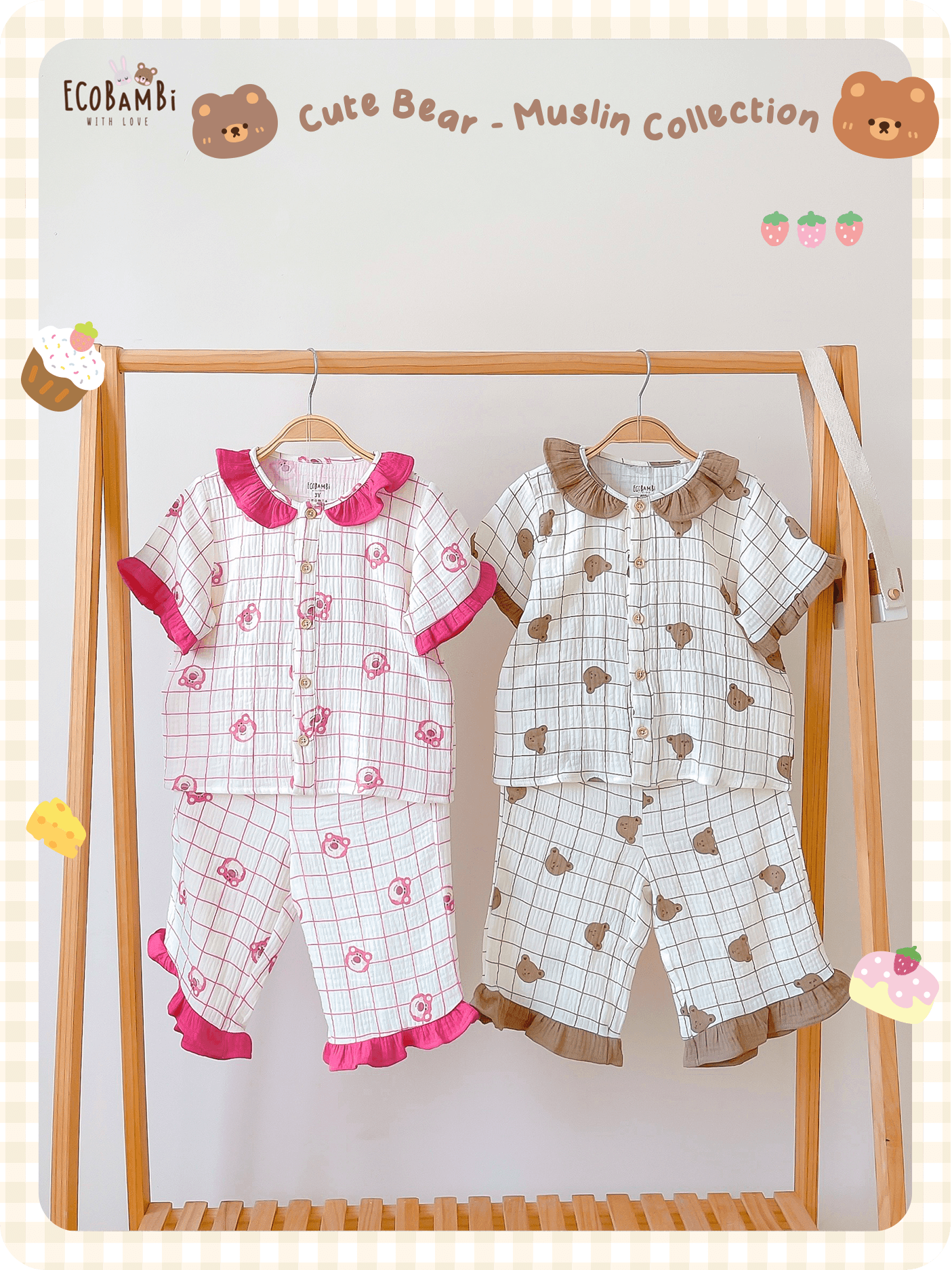  Pyjama muslin cổ lá sen phối bèo bé gái - BB-23BOBG029 - 8935334001206 