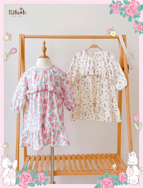  Đầm Muslin tay dài - 2 tầng bèo bé gái - BB-23DAMBG040 - 8935334001312 
