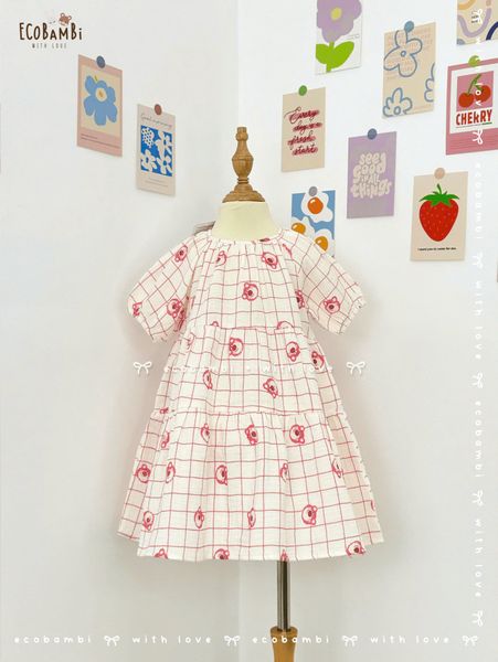  Đầm cotton muslin phối 3 tầng dáng xoè tay phồng đáng yêu cho bé gái BB-23DAMBG016 - ECOBAMBI - 8935334001046 - Restock 