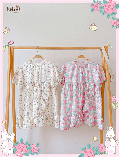  Đầm Muslin tay ngắn - vạt chéo bé gái - BB-23DAMBG045 - 8935334001305 