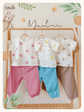  Bộ cotton Muslin Unisex TAY NGẮN, QUẦN THỤNG phong cách Hàn Quốc in hoạ tiết Gấu trứng ốp la, Gấu caro và Gấu dâu cho bé - BB-23BO023 - 8935334000582 