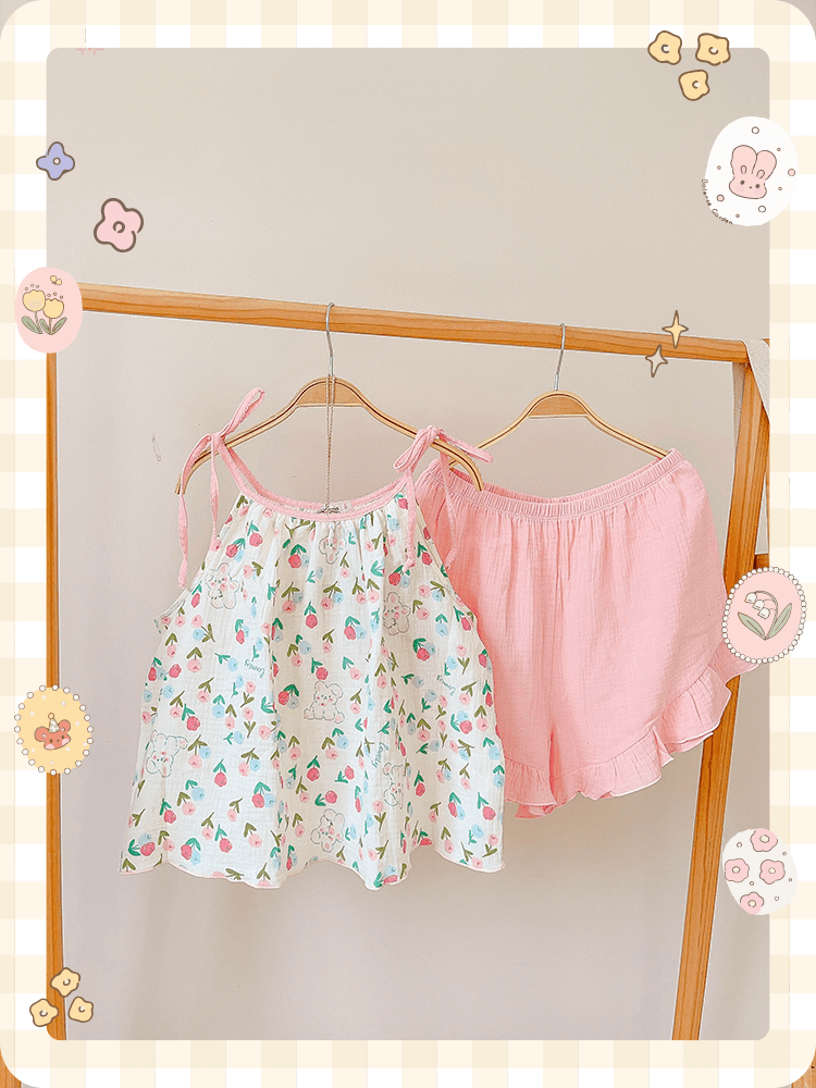  Bộ nữ 2 dây cổ yếm, quần short cotton muslin, có in hoạ tiết đáng yêu Innies - IN-23BONU014 - 8935334001251 