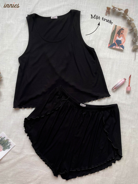  Bộ mặc nhà thun gân lạnh cotton sát nách, có xẻ lưng quyến rũ cho nữ - 8935334000711 