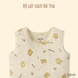  Bộ thun thông hơi cotton Hàn Quốc bé trai SÁT NÁCH, QUẦN SHORT kiểu dệt Jacquard in hoạ tiết Gấu - 8935334000537 