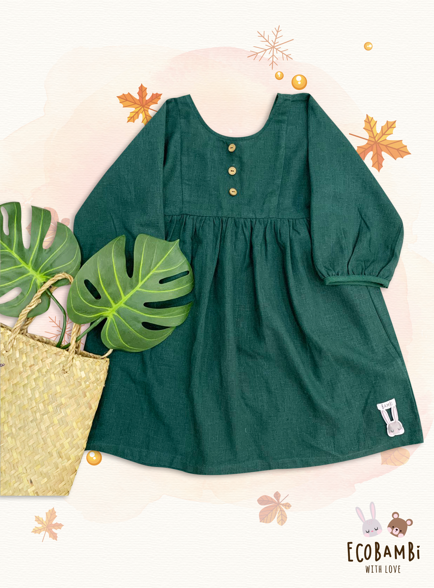  Đầm linen xẻ lưng V bé gái 