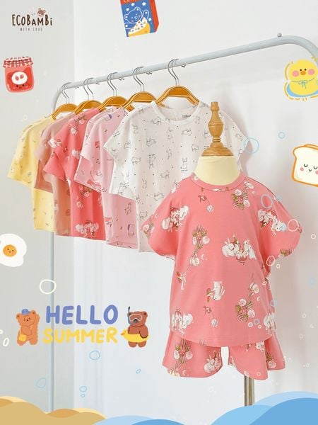  Bộ thun cánh dơi - quần shorts bé gái ECOBAMBI - BB-24BOBG003 