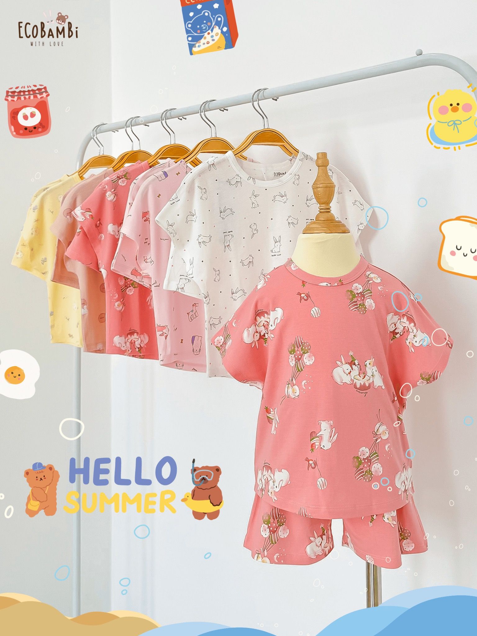  Bộ thun cánh dơi - quần shorts bé gái ECOBAMBI - BB-24BOBG003 - 8935334000933 