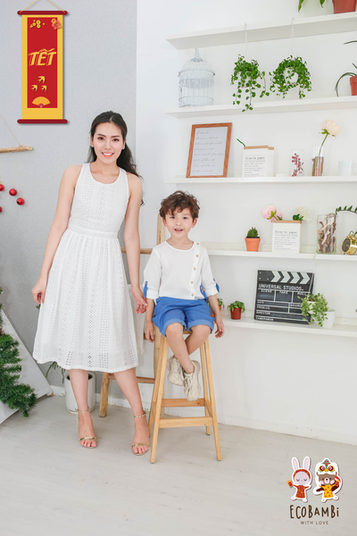  Đầm chéo lưng nữ cotton thêu 