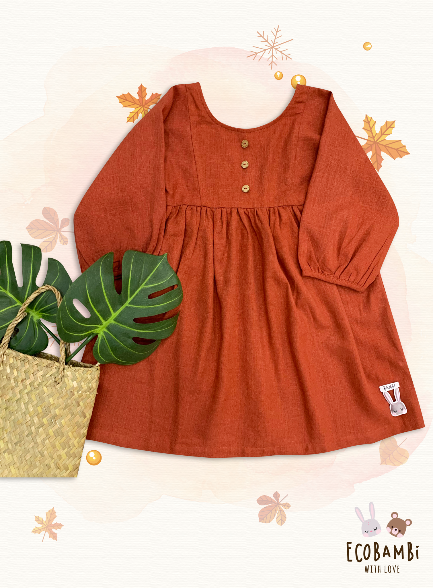  Đầm linen xẻ lưng V bé gái 