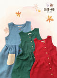 Đầm linen sát nách phối túi bé gái 