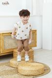  Bộ cotton Muslin Unisex TAY NGẮN, QUẦN LỬNG phong cách Hàn Quốc in hoạ tiết Gấu, Cọp, Thỏ cho bé - 8935334000582 