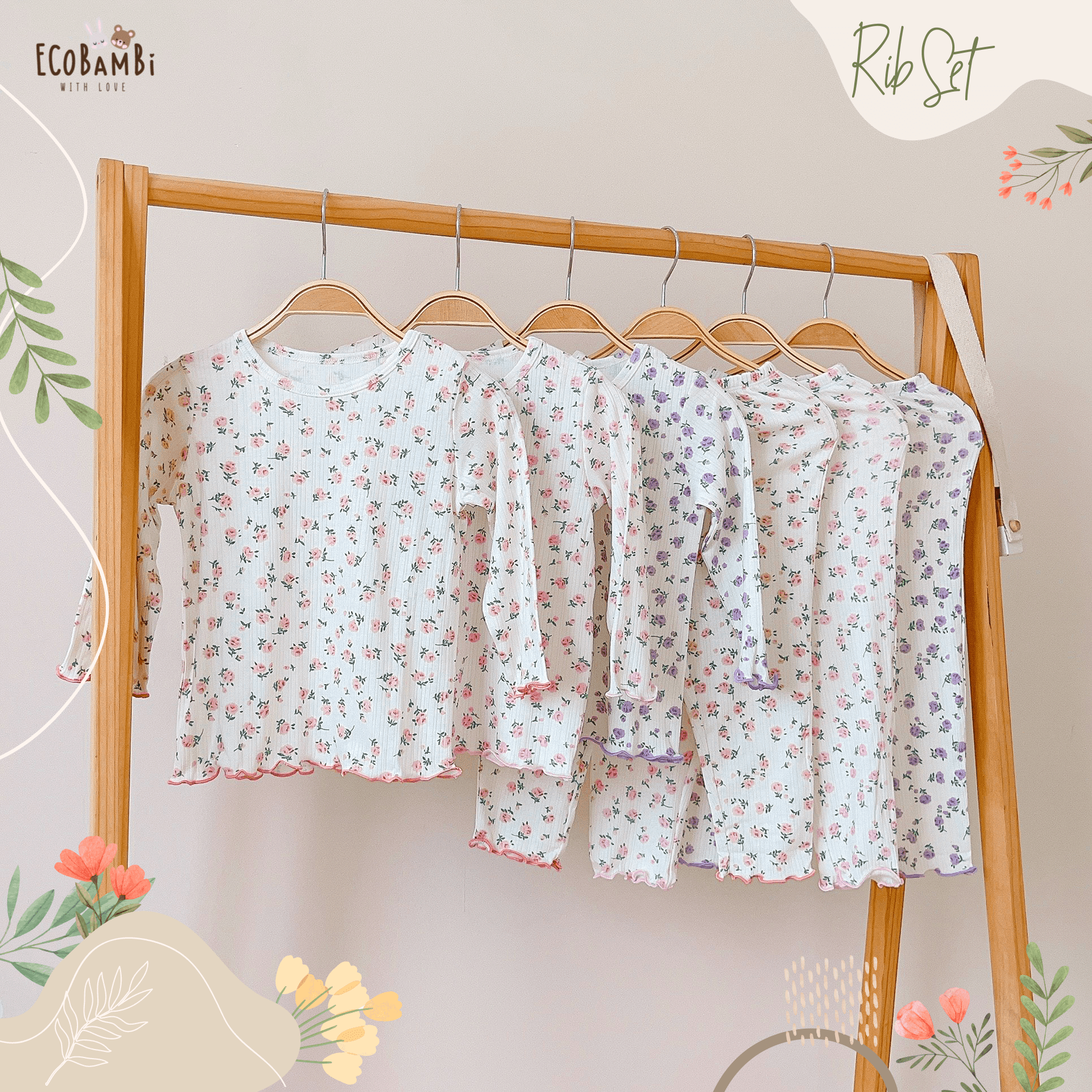  Bộ tay dài thun rib in hoa bé gái ECOBAMBI - BB-23BOBG027 - 8935334001183 