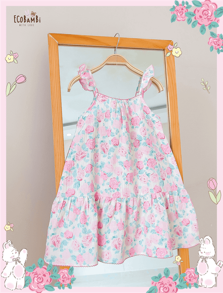  Đầm muslin 2 dây phối cánh tiên bé gái - BB-23DAMBG034 - 8935334001299 