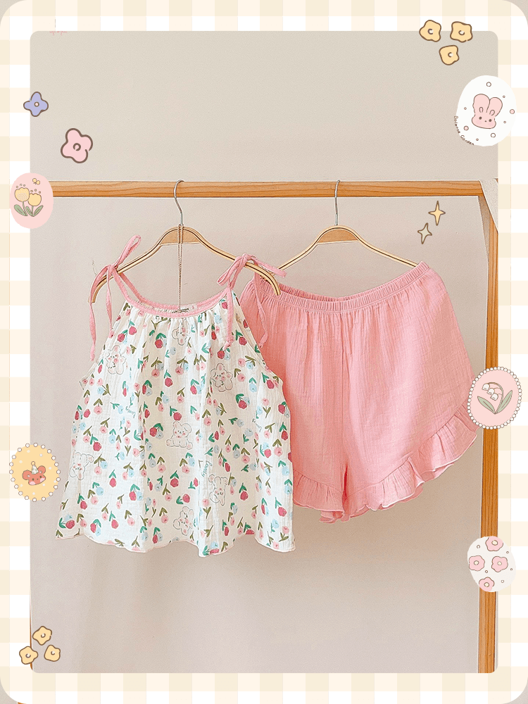  Bộ nữ 2 dây cổ yếm, quần short cotton muslin, có in hoạ tiết đáng yêu Innies - IN-23BONU014 - 8935334001251 