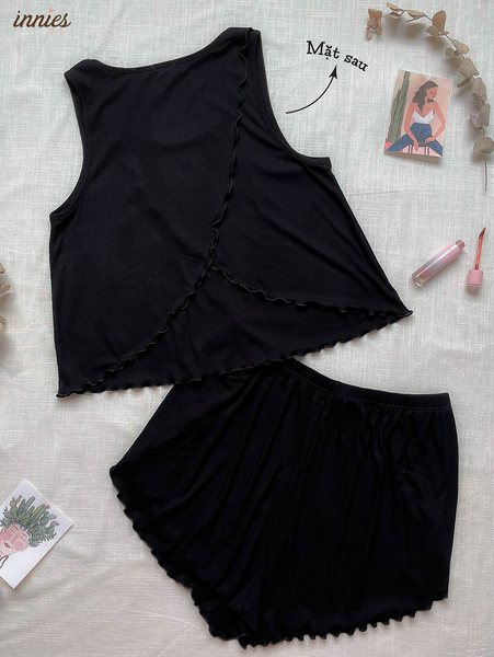  Bộ mặc nhà thun gân lạnh cotton sát nách, có xẻ lưng quyến rũ cho nữ - 8935334000711 