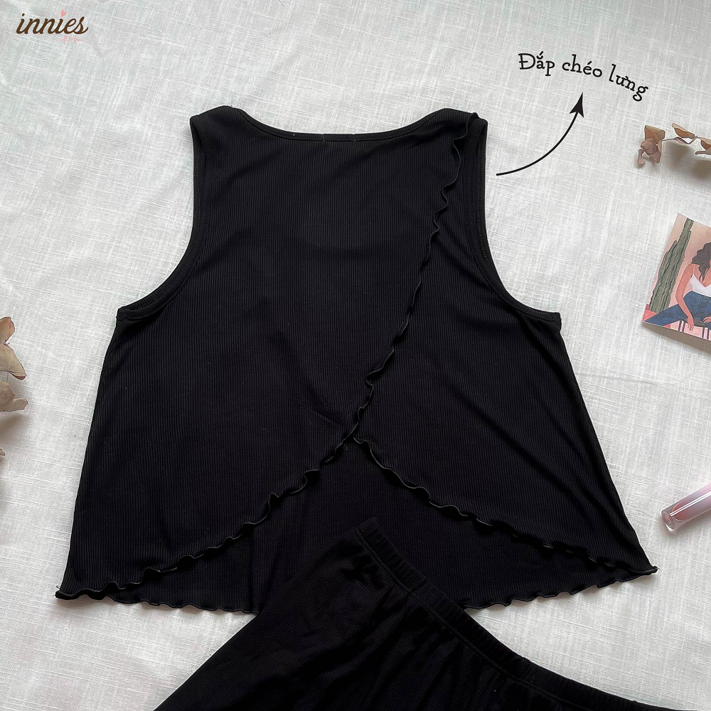  Bộ mặc nhà thun gân lạnh cotton sát nách, có xẻ lưng quyến rũ cho nữ - 8935334000711 