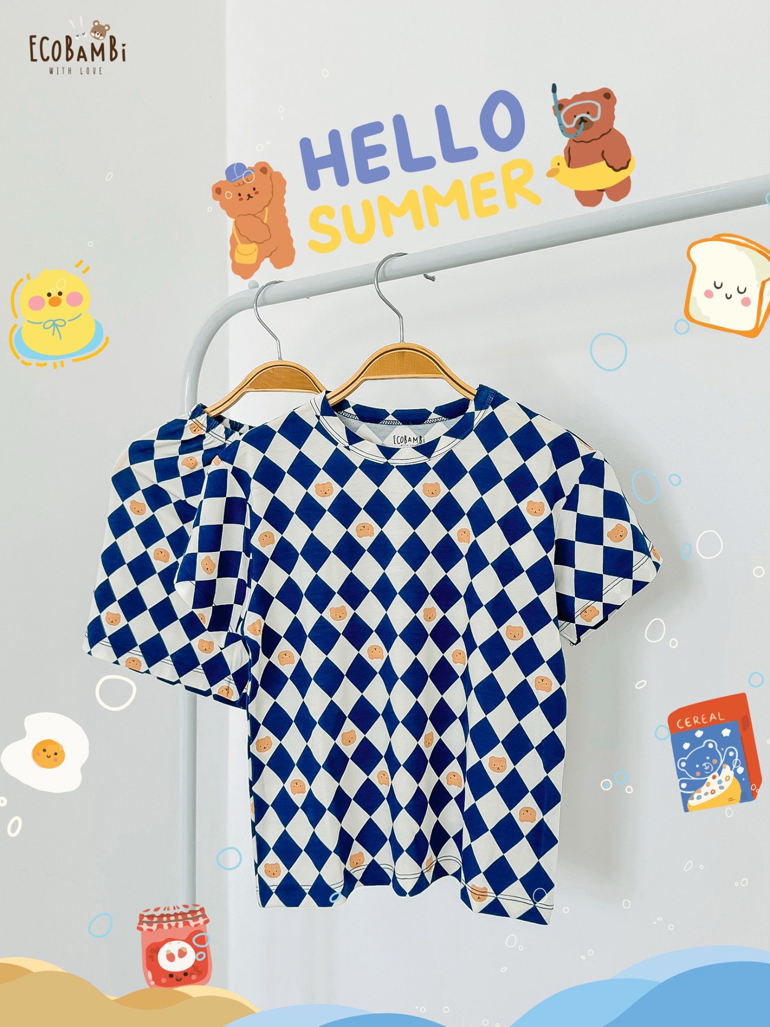  Bộ thun tay ngắn - quần lỡ in họa tiết bé trai ECOBAMBI - BB-24BOBT004 