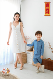  Đầm 2 dây nữ cotton thêu 