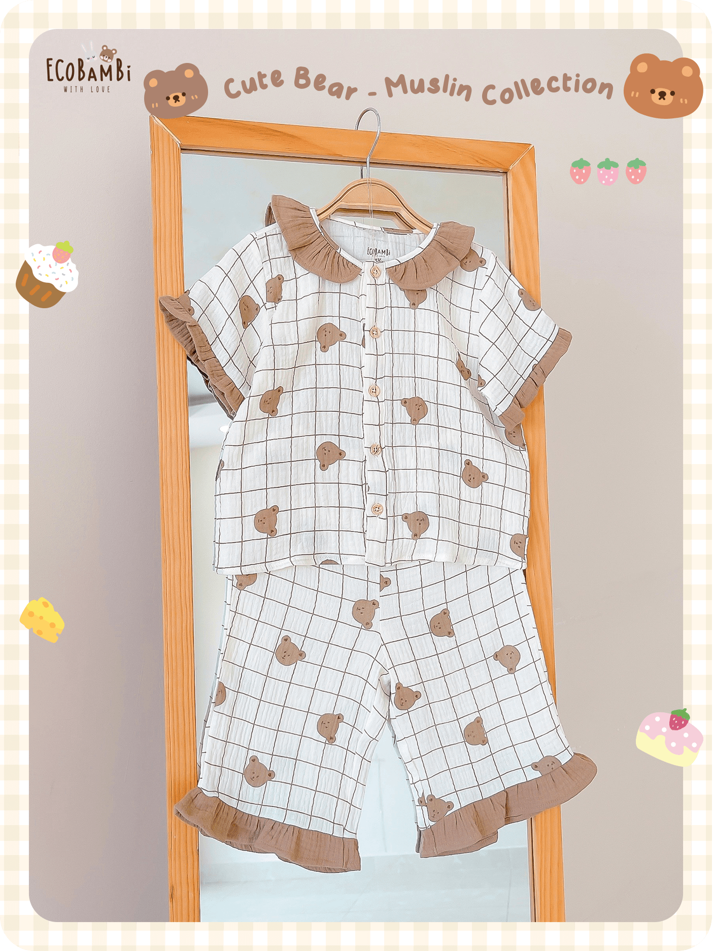  Pyjama muslin cổ lá sen phối bèo bé gái - BB-23BOBG029 - 8935334001206 