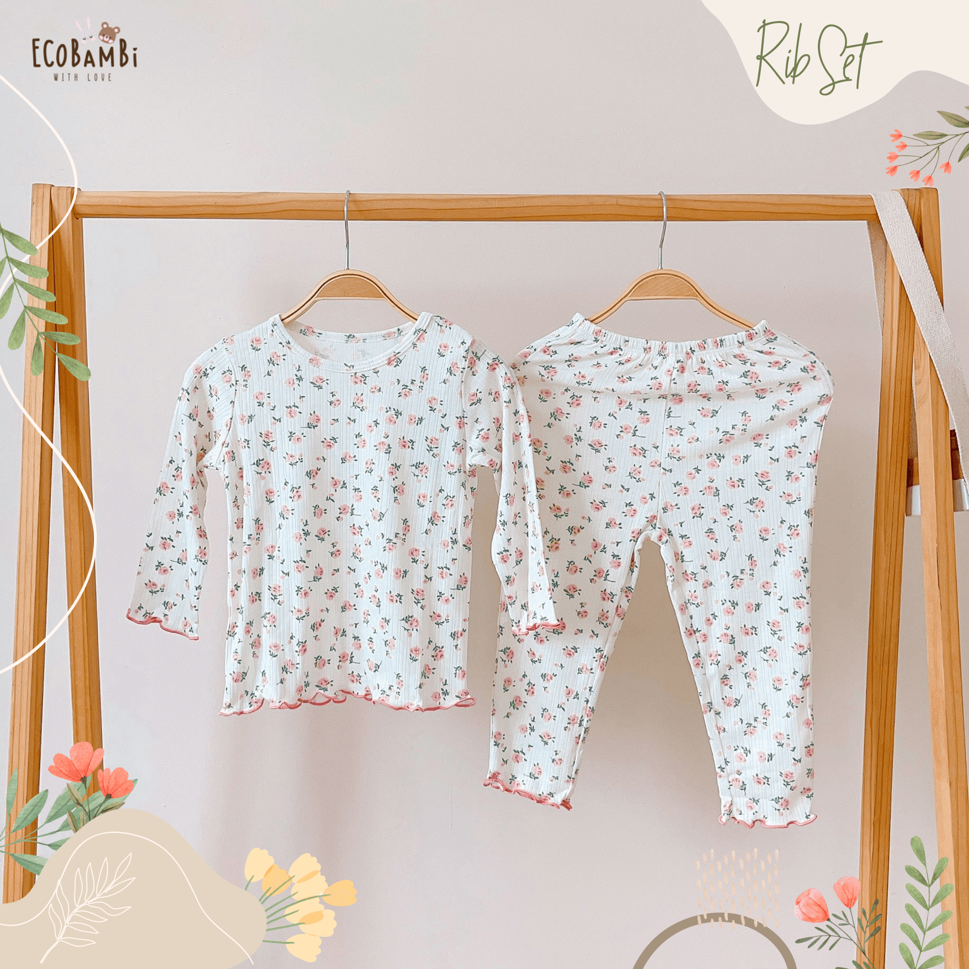  Bộ tay dài thun rib in hoa bé gái ECOBAMBI - BB-23BOBG027 - 8935334001183 