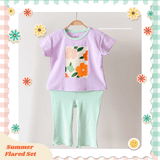  Bộ thun cotton tay ngắn, quần lỡ ống loe caro cho bé gái - BB-23BOBG004 - 8935334001213 