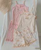  Bộ thun cotton 2 dây QUẦN LỬNG phong cách Hàn Quốc kiểu dệt jacquard in hoạ tiết Ecobambi 