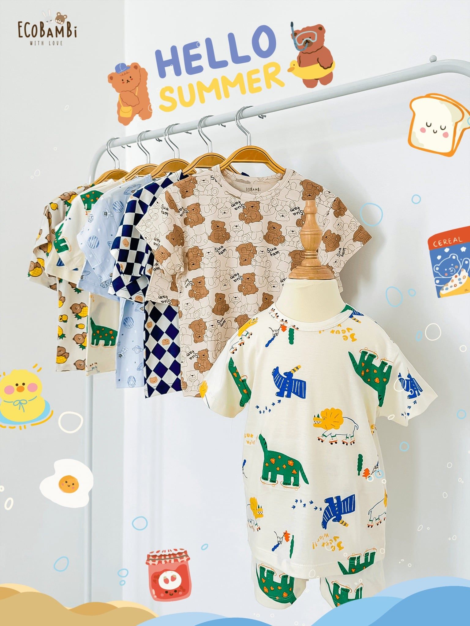  Bộ thun tay ngắn - quần lỡ in họa tiết bé trai ECOBAMBI - BB-24BOBT004 