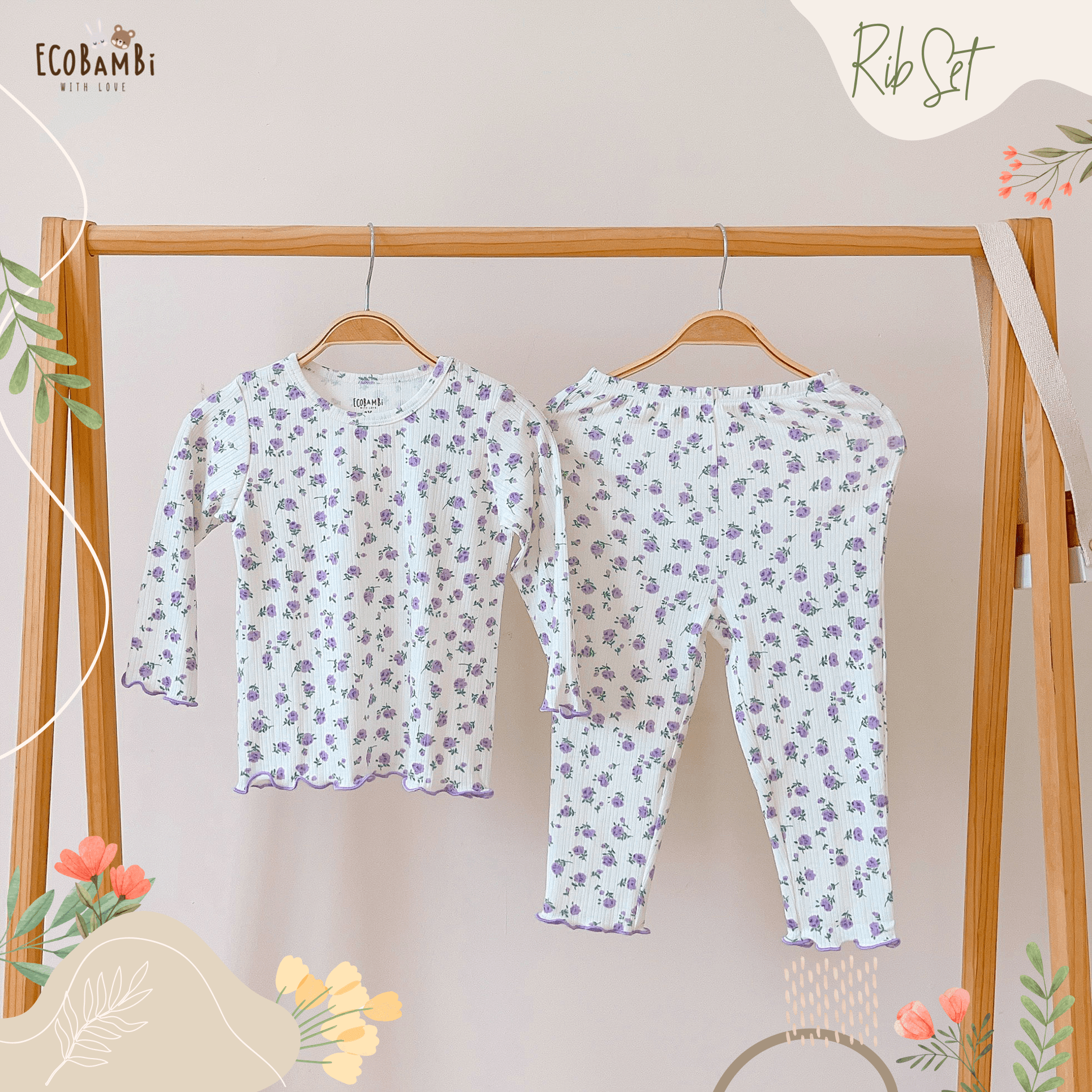  Bộ tay dài thun rib in hoa bé gái ECOBAMBI - BB-23BOBG027 - 8935334001183 