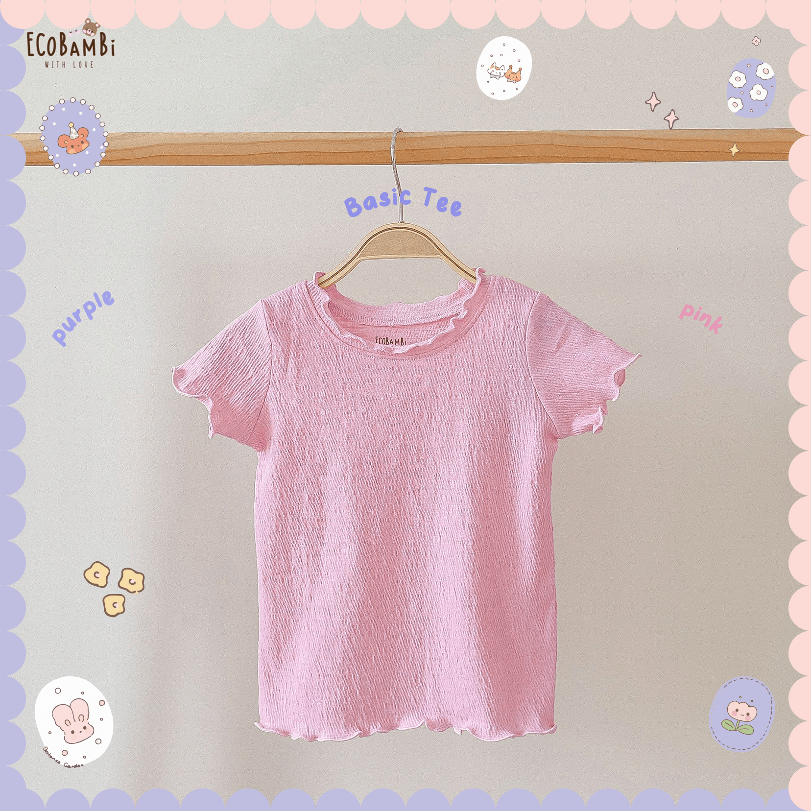  Áo thun tay ngắn - cổ bèo bé gái trơn - BB-23AOBG031 - 8935334001220 