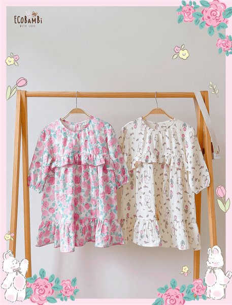  Đầm Muslin tay dài - 2 tầng bèo bé gái - BB-23DAMBG040 - 8935334001312 