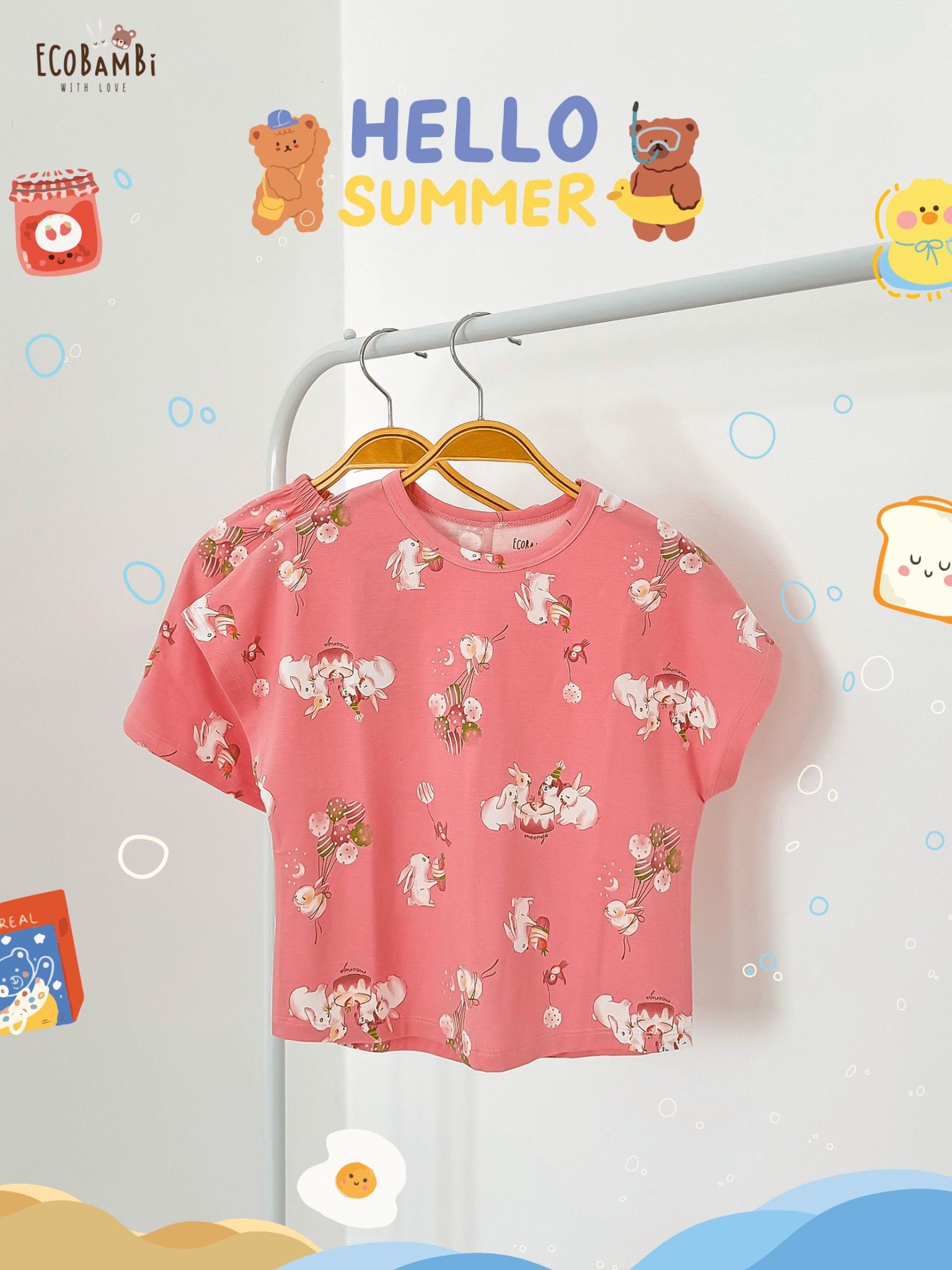  Bộ thun cánh dơi - quần shorts bé gái ECOBAMBI - BB-24BOBG003 - 8935334000933 