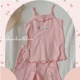  Bộ thun cotton 2 dây QUẦN LỬNG phong cách Hàn Quốc kiểu dệt jacquard in hoạ tiết Ecobambi 