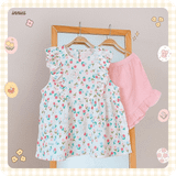  Bộ nữ 2 tay bèo cánh tiên, quần short cotton muslin, có in hoạ tiết đáng yêu Innies - IN-23BONU015 - 8935334001268 