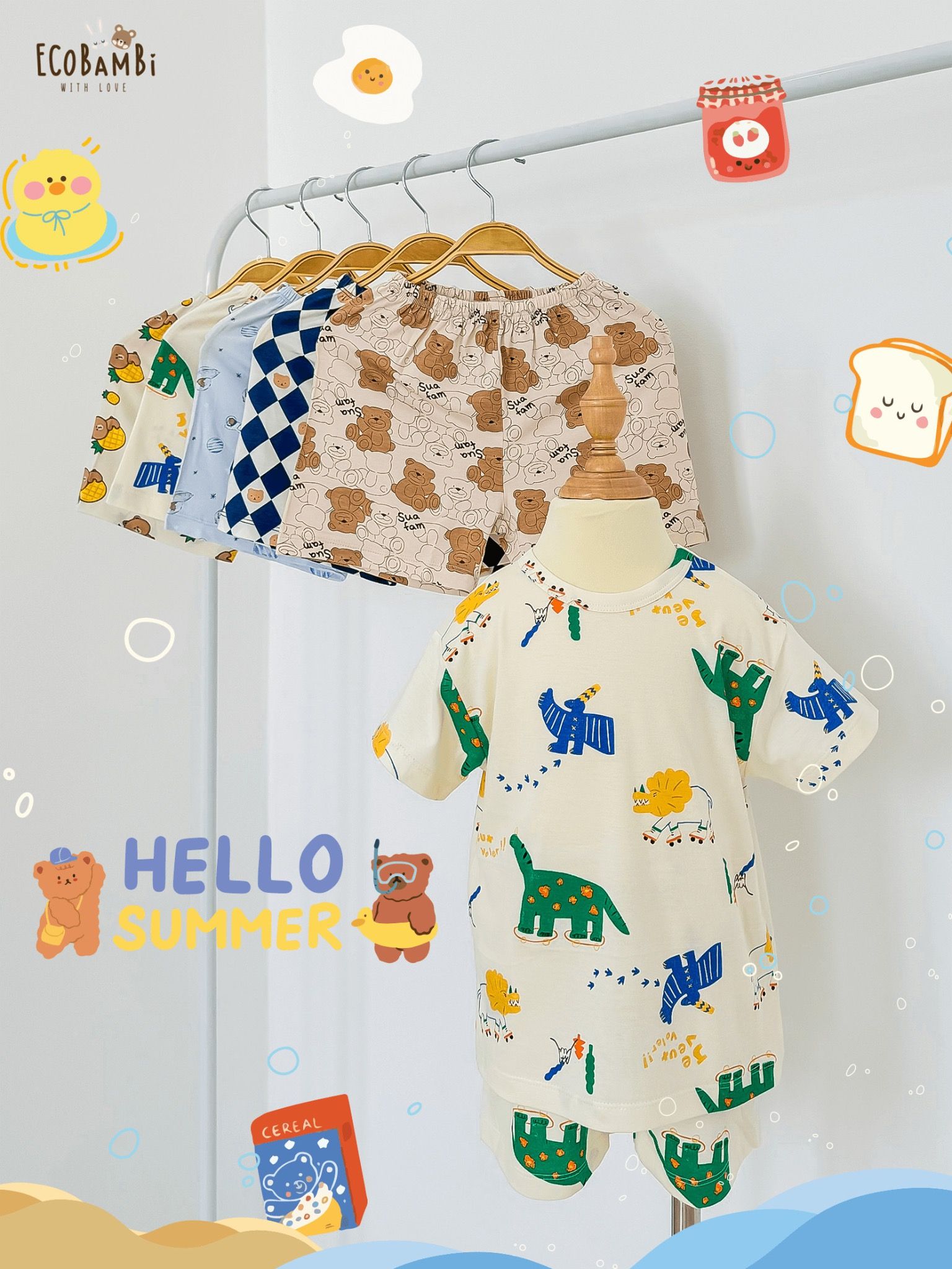  Bộ thun tay ngắn - quần lỡ in họa tiết bé trai ECOBAMBI - BB-24BOBT004 