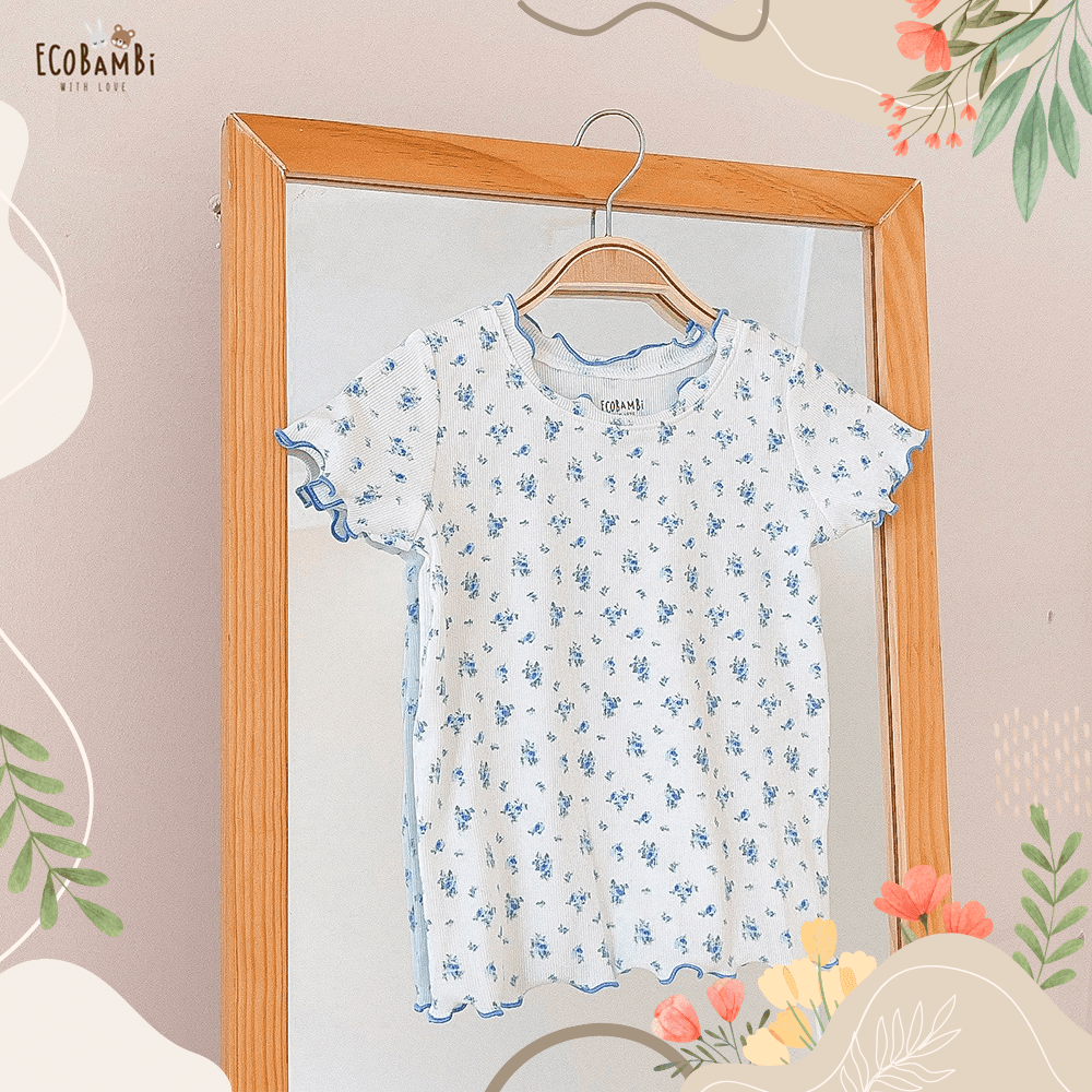  Áo thun tay ngắn - cổ bèo bé gái họa tiết hoa nhí - BB-23AOBG031 - 8935334001220 