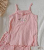  Bộ thun cotton 2 dây QUẦN LỬNG phong cách Hàn Quốc kiểu dệt jacquard in hoạ tiết Ecobambi 