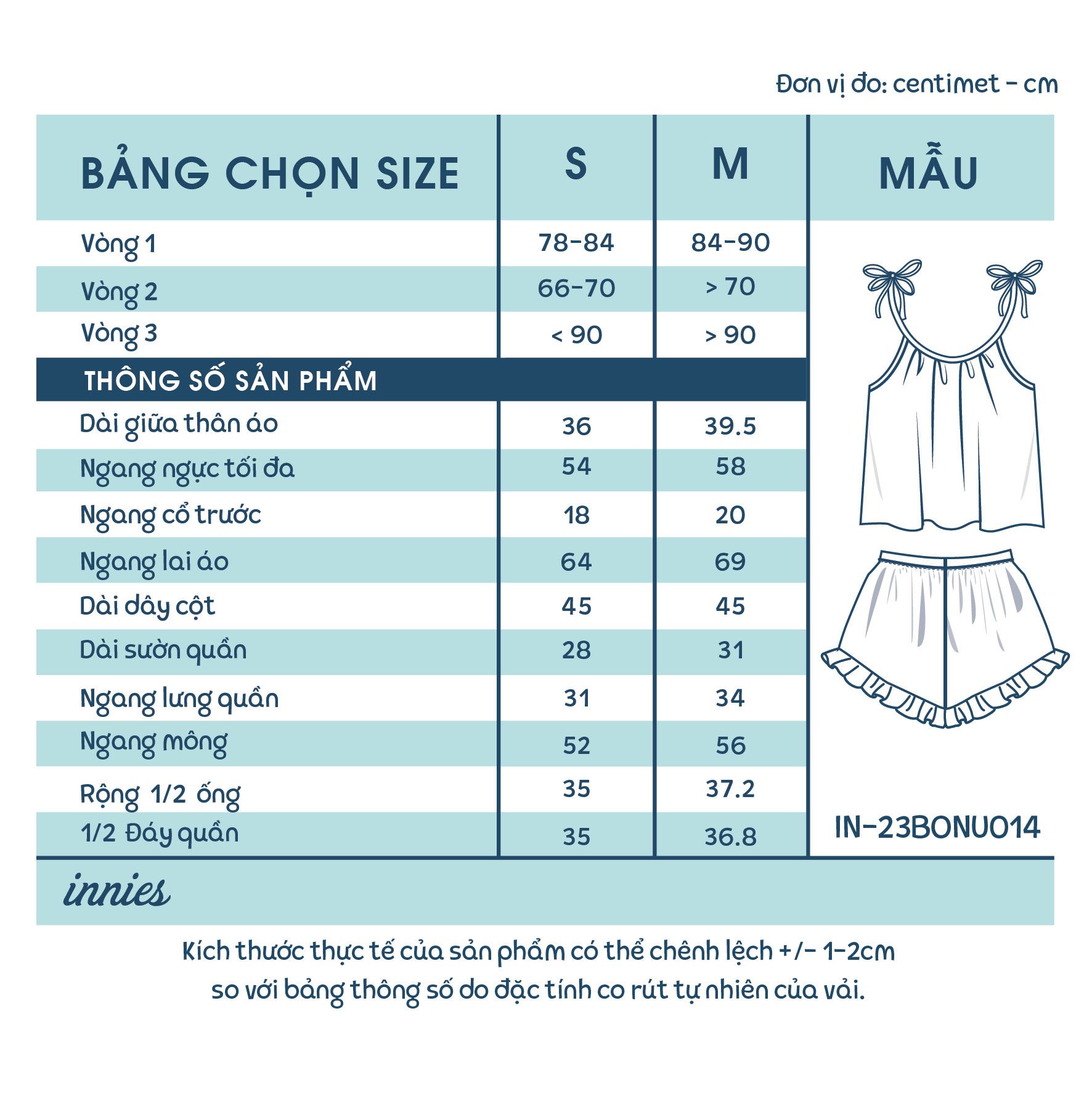  Bộ nữ 2 dây cổ yếm, quần short cotton muslin, có in hoạ tiết đáng yêu Innies - IN-23BONU014 - 8935334001251 