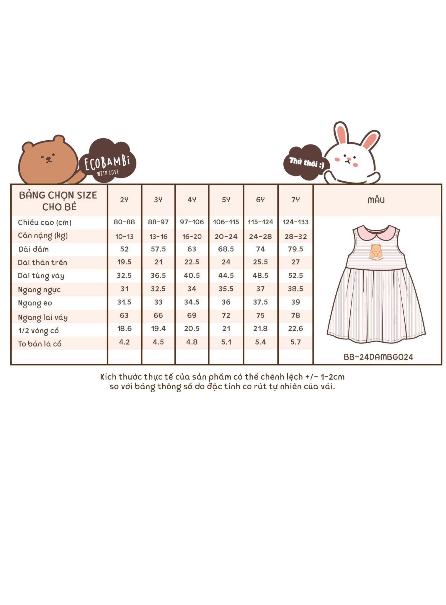  Đầm xô linen sọc sát nách, cổ lá sen thêu gấu bé gái - BB-24DAMBG024 - 8935334001664 