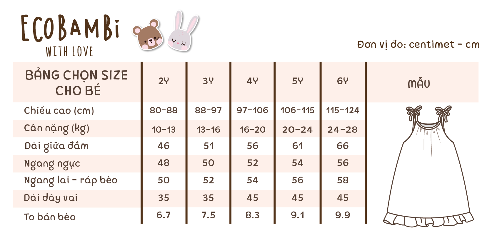  Đầm 2 dây CỔ YẾM đuôi cá cotton MUSLIN in hoạ tiết đáng yêu cho bé gái Ecobambi - BB-23DAMBG005 - 8935334000971 