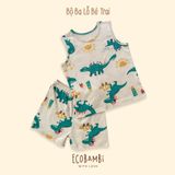  Bộ thun rib Hàn bé trai ba lỗ hoạ tiết khủng long Ecobambi 
