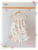  Bộ 2 dây CỔ YẾM, quần short cotton muslin in hoạ tiết đáng yêu cho bé gái Ecobambi - BB-23BOBG006 - 8935334000957 