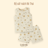 Bộ thun thông hơi cotton Hàn Quốc bé trai SÁT NÁCH, QUẦN SHORT kiểu dệt Jacquard in hoạ tiết Gấu - 8935334000537 