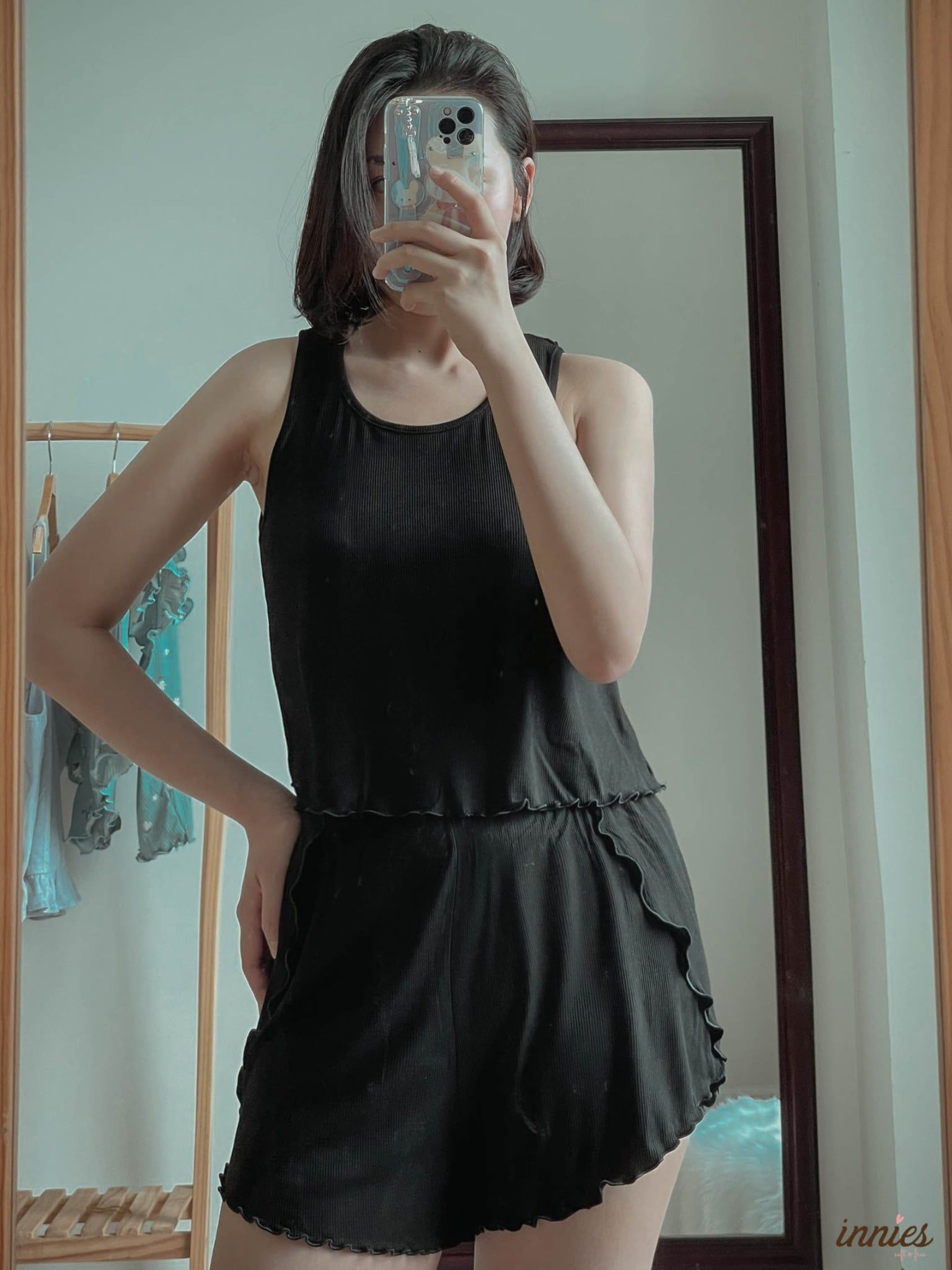  Bộ mặc nhà thun gân lạnh cotton sát nách, có xẻ lưng quyến rũ cho nữ - 8935334000711 