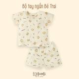  Bộ thun thông hơi cotton Hàn Quốc bé trai TAY NGẮN, QUẦN LỞ kiểu dệt Jacquard in hoạ tiết Gấu ECOBAMBI - 8935334000520 