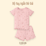  Bộ thun cotton Hàn bé gái TAY NGẮN kiểu dệt jacquard hoa nhí ECOBAMBI - 8935334000001 