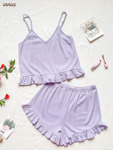  Bộ 2 dây tím pastel phối bèo dễ thương cho nữ 