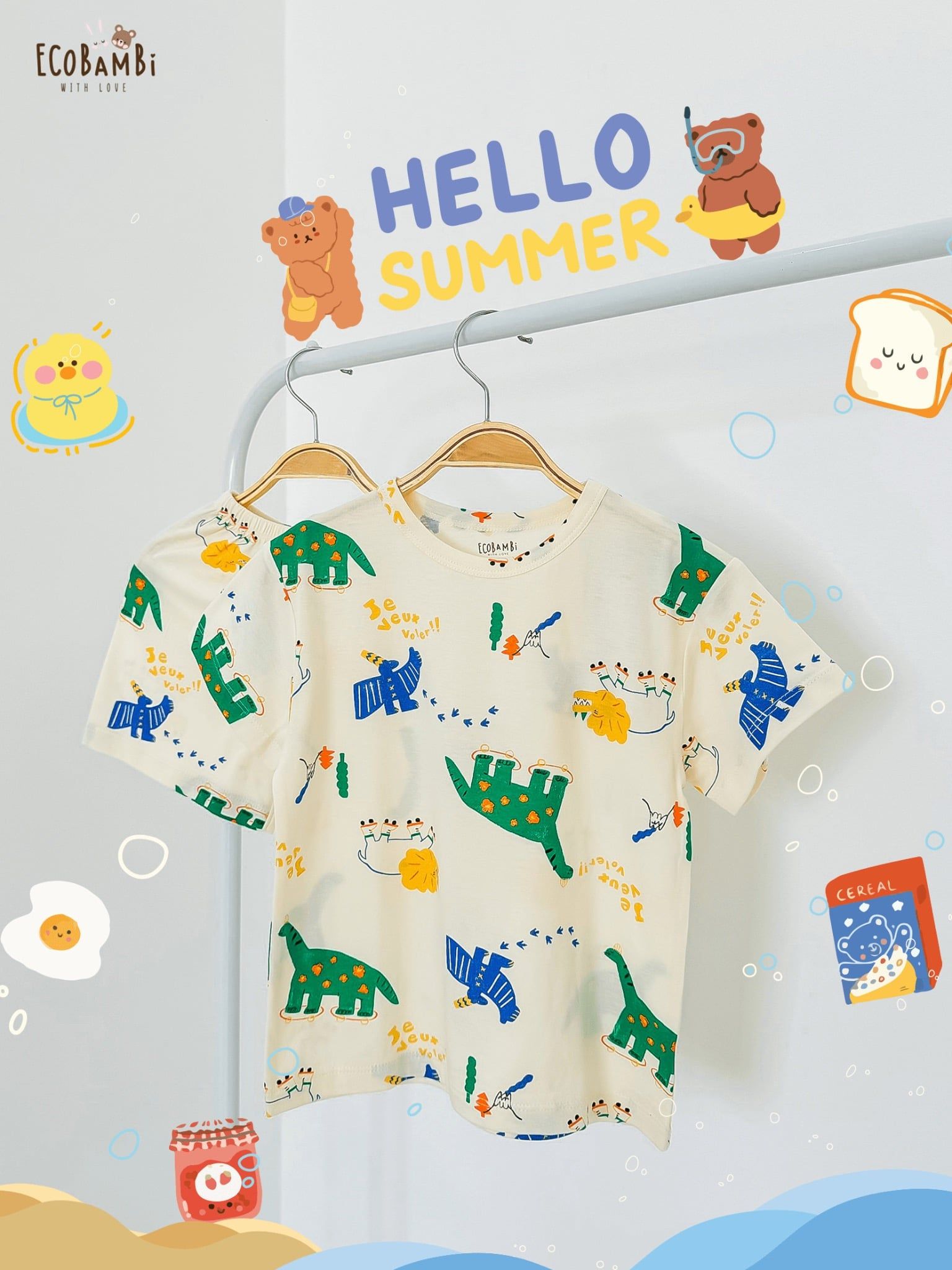  Bộ thun tay ngắn - quần lỡ in họa tiết bé trai ECOBAMBI - BB-24BOBT004 