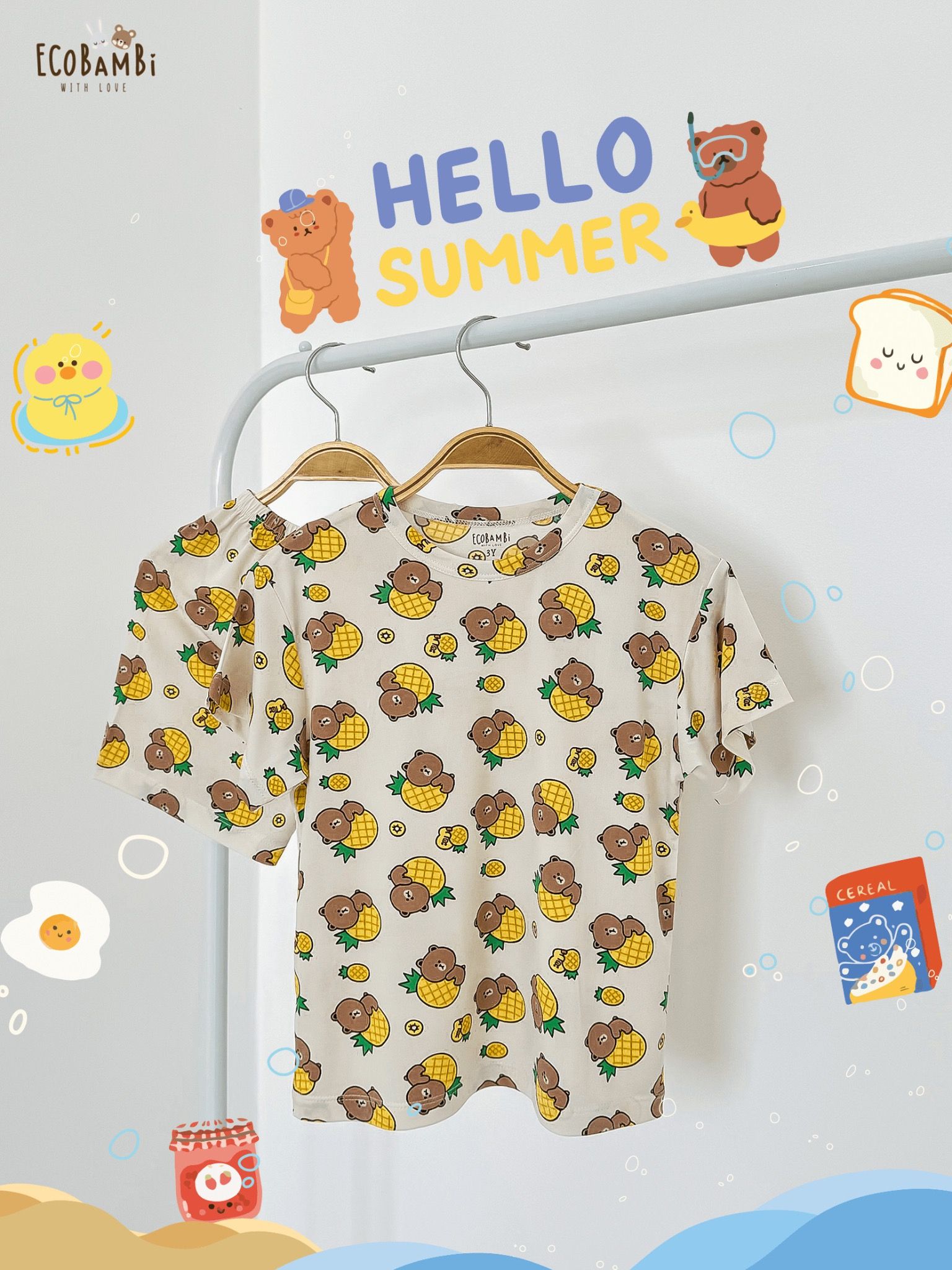  Bộ thun tay ngắn - quần lỡ in họa tiết bé trai ECOBAMBI - BB-24BOBT004 