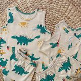  Bộ thun rib Hàn bé trai ba lỗ hoạ tiết khủng long Ecobambi 